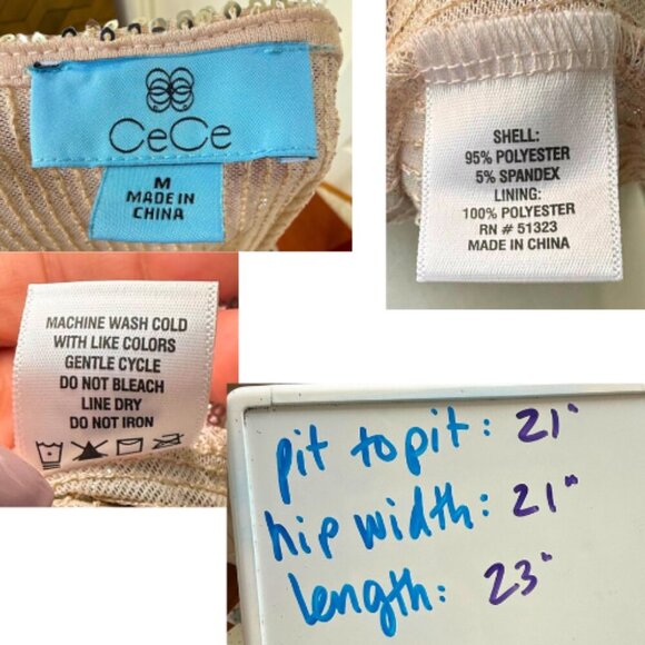 CECE Silver Sequin Cap Sleeve V-Neck Top Size M - Picture 10 of 12